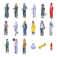 Halloween costume icons set isometric vector. Kid mummy vector