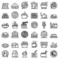 Lunch icons set, outline style vector
