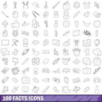 100 fact icons set, outline style vector