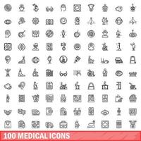 100 iconos médicos establecidos, estilo de contorno vector