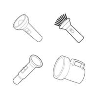 Flashlight icon set, outline style vector