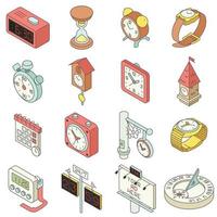 conjunto de iconos de tiempo y reloj, estilo isométrico vector