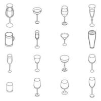 Wineglass icons set vector outine