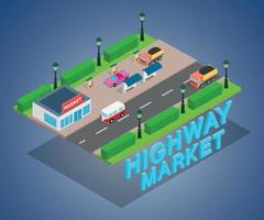 Highway market concept banner, isometric style