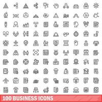 100 business icons set, outline style vector