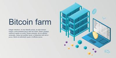 banner de concepto de granja bitcoin, estilo isométrico vector