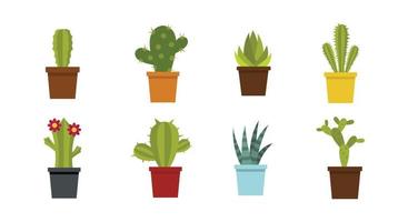 Room cactus icon set, flat style vector
