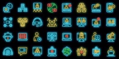 Online meeting icons set vector neon
