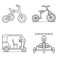 conjunto de iconos de triciclo, estilo de contorno vector