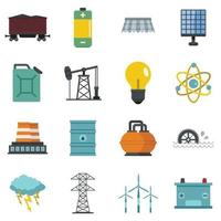 Energy sources items icons set in flat style vector