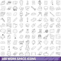 100 work space icons set, outline style vector