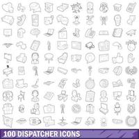 100 iconos de despachador establecidos, estilo de esquema vector