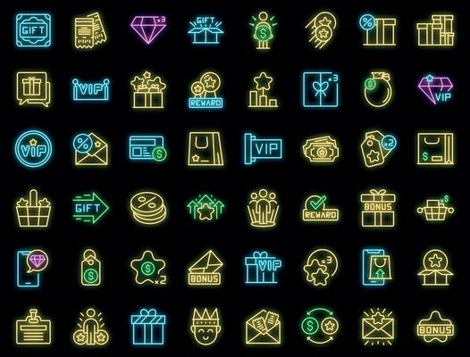 Customer loyalty program icons set vector neon