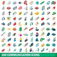 100 communication icons set, isometric 3d style vector
