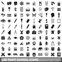 100 paint school icons set, simple style vector