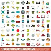 100 sports ground icons set, flat style vector