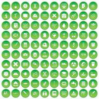 100 iconos de microscopio en círculo verde vector