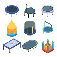 Trampoline icons set, isometric style vector