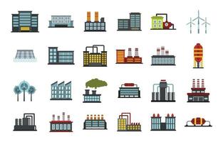 Factory icon set, flat style vector