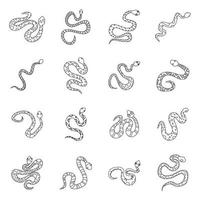 Snake icons set, outline style vector