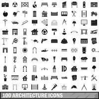 100 architecture icons set, simple style vector