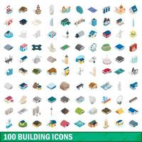 100 building icons set, isometric 3d style vector