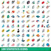 100 statistics icons set, isometric 3d style vector