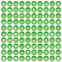 100 iconos de montañismo establecer círculo verde vector