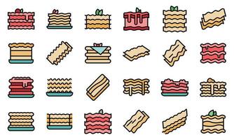 Lasagna icons set line color vector