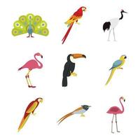 conjunto de iconos de aves exóticas, estilo plano vector
