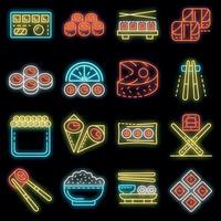 Sushi roll icons set vector neon