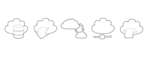 Cloud data icon set, outline style vector