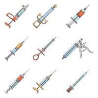 Syringe needleinjection icons set, cartoon style vector