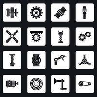 Techno mechanisms kit icons set squares vector