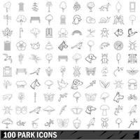 100 park icons set, outline style vector