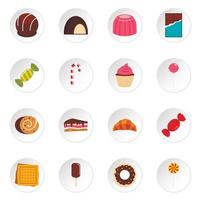 Sweets and candies icons set in flat style vector