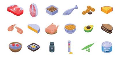 Protein nutrient icons set, isometric style vector