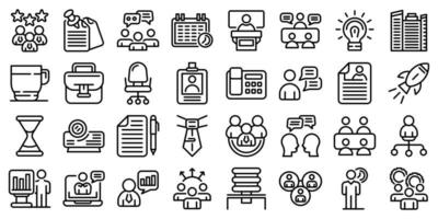 Meeting icons set, outline style vector