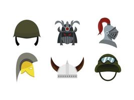 conjunto de iconos de casco del ejército, estilo plano vector