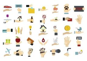 Object in hand icon set, flat style vector