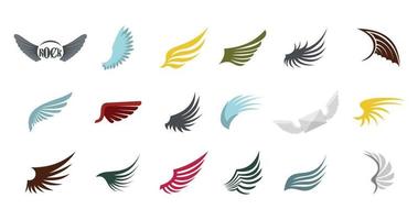 Wings icon set, flat style vector