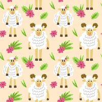 patrón impecable con divertidas ovejas y carneros al estilo de dibujos animados para niños vector
