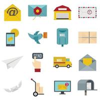 Poste service icons set in flat style vector