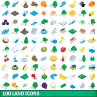 100 land icons set, isometric 3d style vector