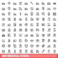 100 medical icons set, outline style vector