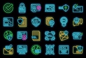 SSL certificate icons set vector neon