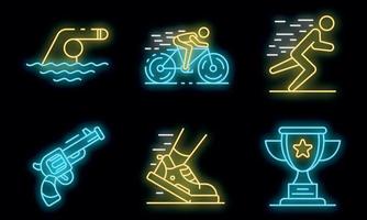 Triathlon icons set vector neon