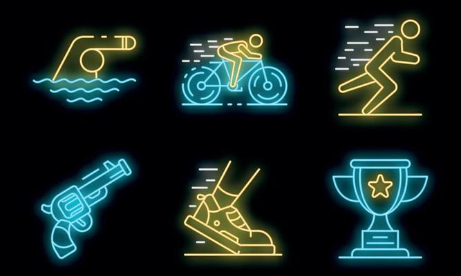 Triathlon icons set vector neon