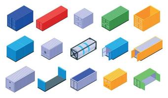 Cargo container icons set, isometric style vector