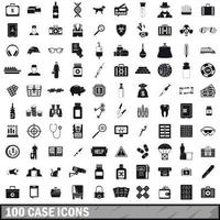 100 case icons set, simple style vector